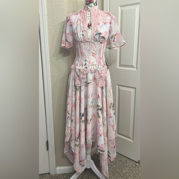 FLORAL PINK FULL STEEL BONED CORSET DRESS by corset story size 22 inches - Picture 1 of 17